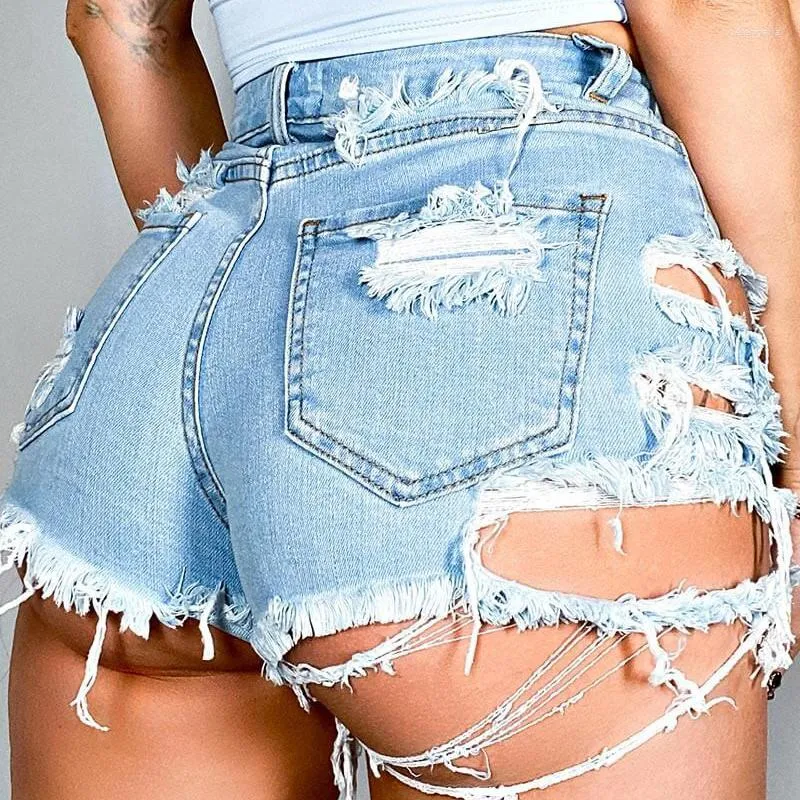 Damskie spodenki 2023 Letnia moda Kobieta seksowna podarta w talii ciasne dżinsowe nieregularne frędzlowe szczupłe dżinsy krótkie spodnie kobiety