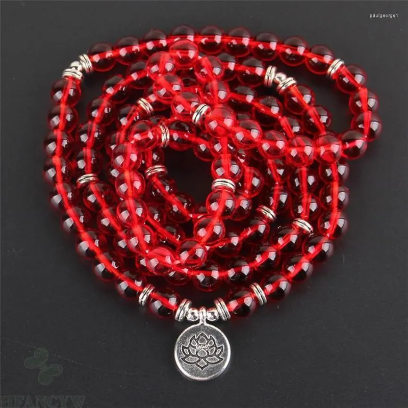 Strand 6mm Red Crystal 108 Beads Buddha Pendant Bracelet Handmade Spirituality Cuff Healing Ruyi Wrist Unisex Buddhism Meditation