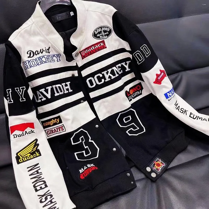 Homens Trench Coats Bordado Motocicleta Jaqueta De Corrida Manga