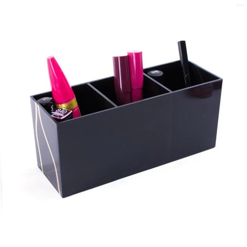 Förvaringslådor gilts svart akryl makeup borste arrangör låd kosmetik skrivbord ögonbryn blyerts hållare hink display rack