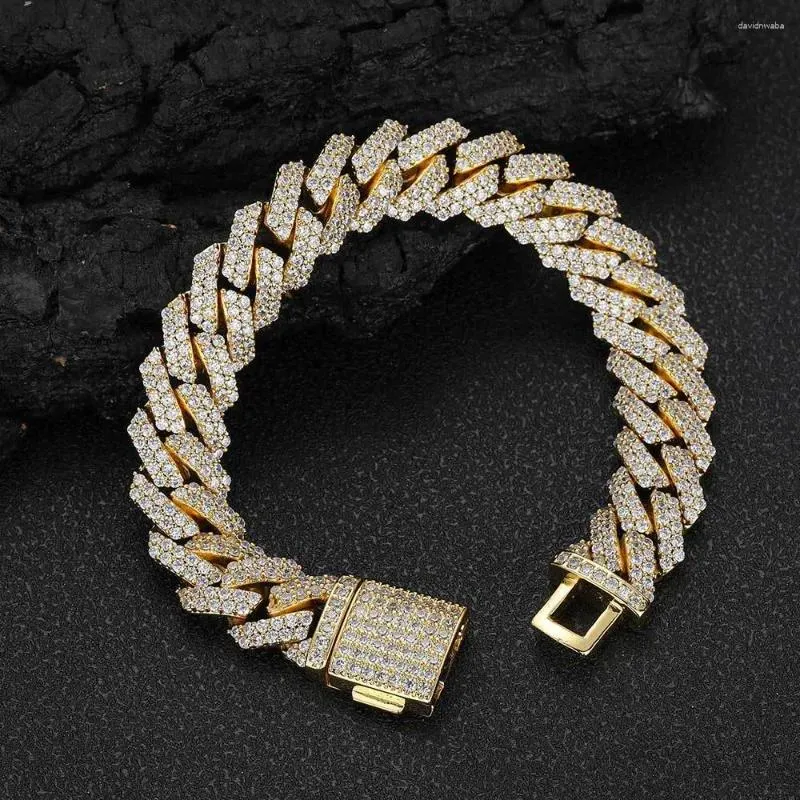 Bracelets à maillons tendance pour hommes, Hip Hop Rock, 12mm, Double rangée, perceuse complète, chaîne cubaine, ensemble en cuivre, bijoux en Zircon MY0101