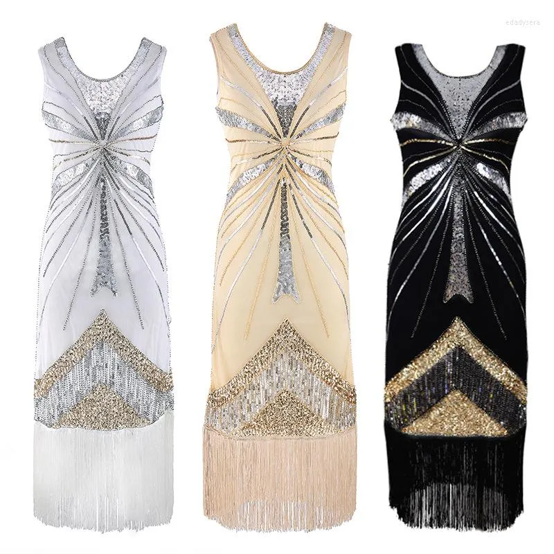 Casual Dresses Plus Size XS-XXL Women's Retro 1920s Great Gatsby Dress Vintage V Neck Fringe Hem Art Deco Beads Sequined Flapper Party