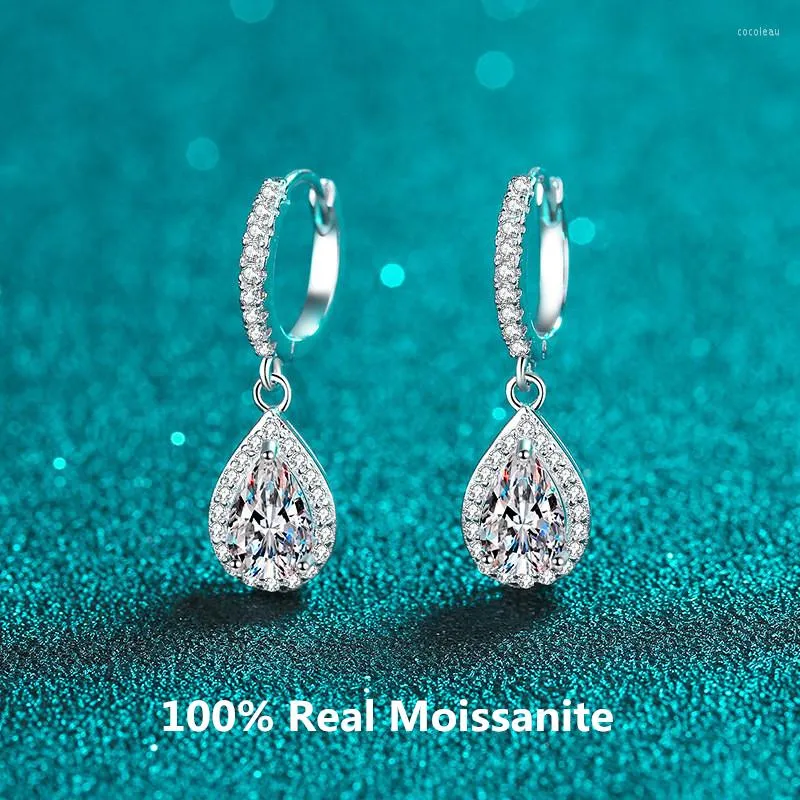 Boucles d'oreilles pendantes véritable laboratoire Moissanite goutte d'eau 18K or blanc argent Sterling D couleur 1 CT diamant étincelant bijoux fins