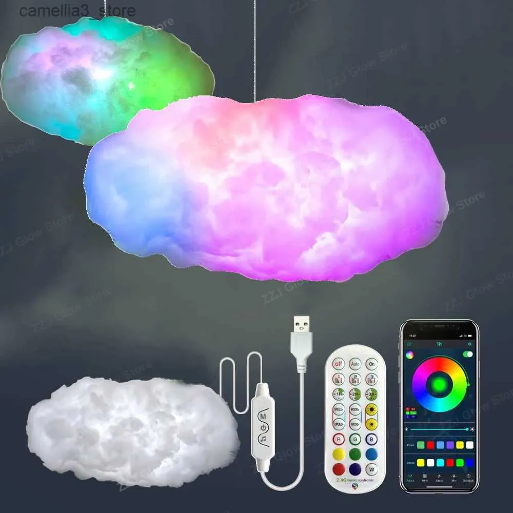 Nattljus 3D Big Cloud Lighting Light Smart Remote App ThunderCloud Light for Esports Home Bedroom Room Decorations Atmosphere Lamp Q231114