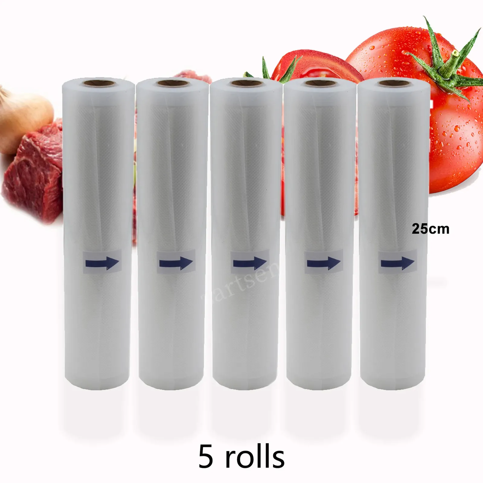 Autres outils de cuisine Rouleaux Sacs de scellage sous vide Film d'emballage pour sceller le stockage des aliments à chaleur libre 5 25cm500cm 231114