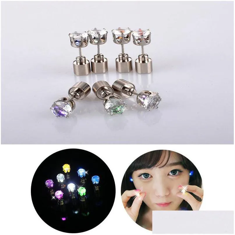 Stud 1 Paire Light Up Led Boucles D'oreilles Clous Clignotants En Acier Inoxydable Clignotant Dance Party Accessoires Pour Filles Drop Delivery Juif Dhgarden Dhx6J