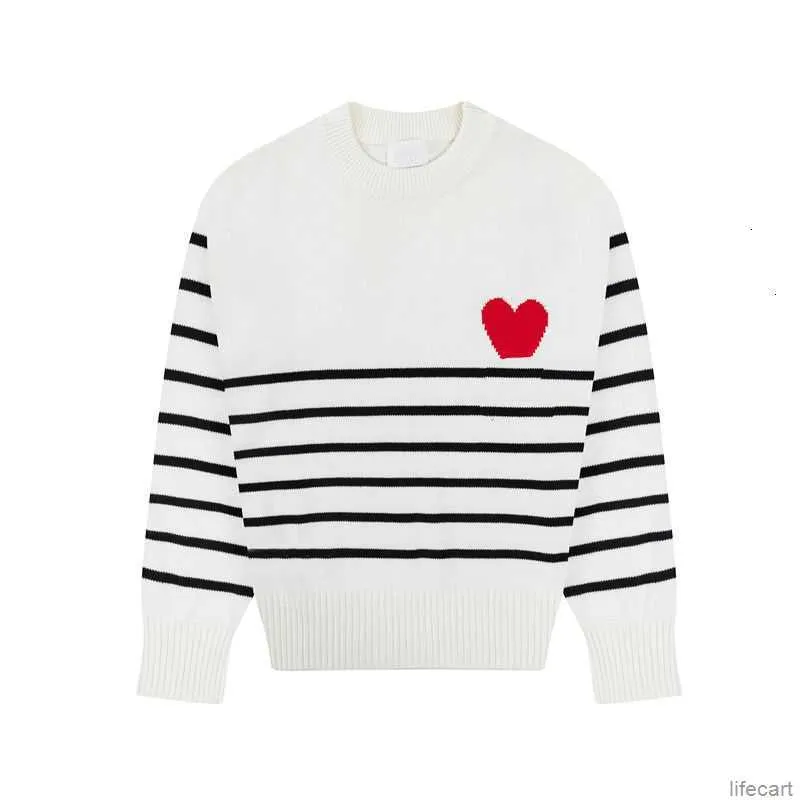 AM I Paris Sweater Amiparis Classical Black White Stripe Designer Knitted Jumper Jacquard Love Heart Coeur Sweat Men Women Pull Turtleneck AMIs KYSG