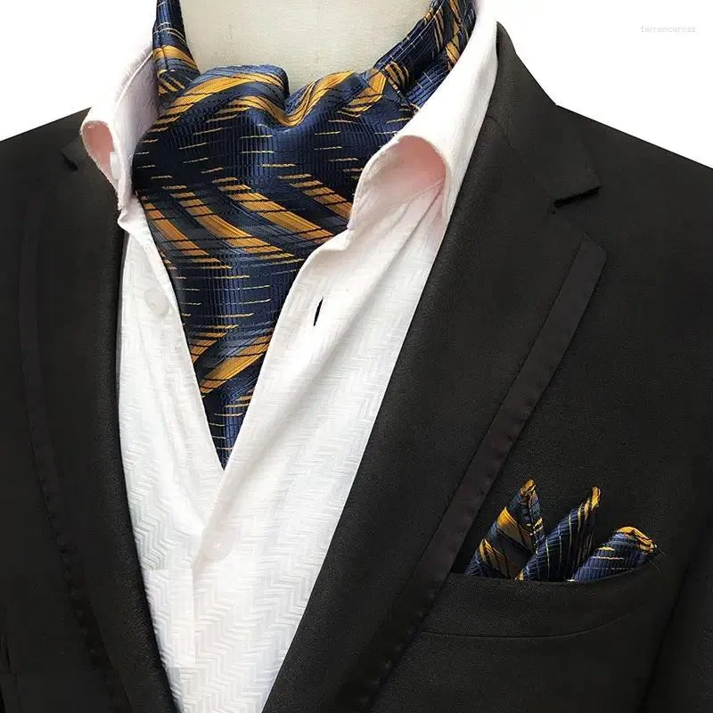 Laços de luxo homens seda ascot gravata conjunto homem cravat lenço define floral paisley bolso quadrado gravata para festa de casamento