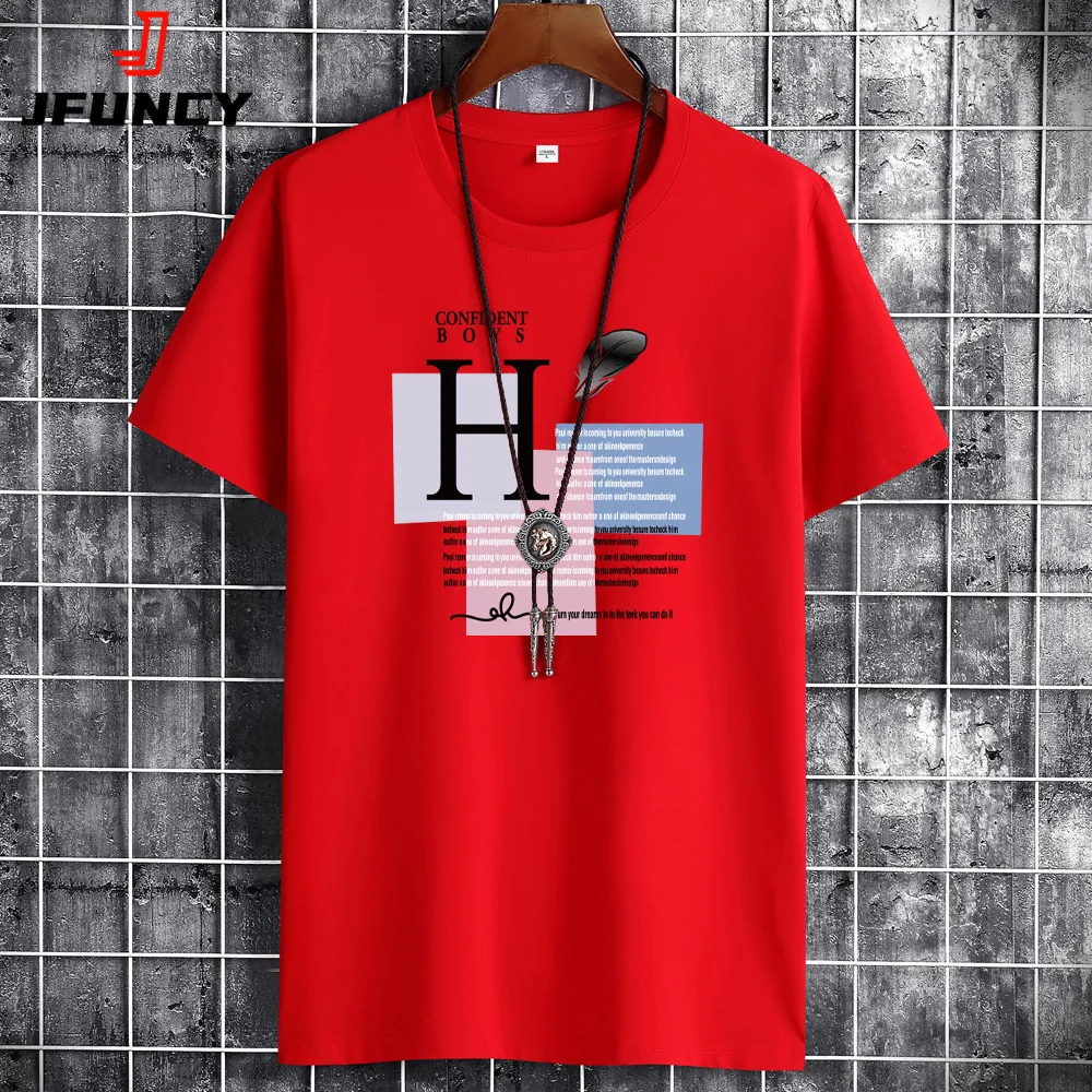 Men's TShirts JFUNCY 2023 Summer Men T Shirt Short Sleeve Cotton Tshirt Fashion Letter Print Plus Size 6XL Man Loose Tshirts Male Tee Top 230414