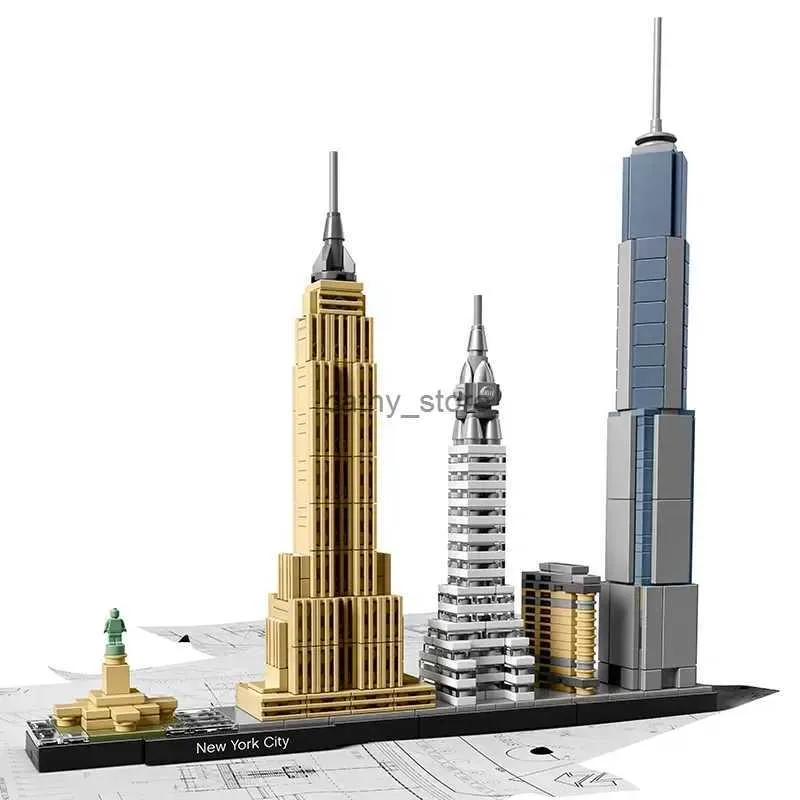 Fordonsleksaker New York City Architecture Skyline Building Block Tower Edifice Bricks Town Street 21051 Tokyo Skyline Toys for Children Giftl231114