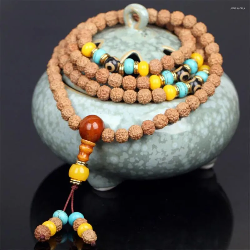 Strand Fashion 8mm 5 petali Buddista Rudraksha 108 Perline Bracciale/Collana Terzo Occhio DZI Osso di bovino Tripletta Preghiera Mala Regalo Dropship