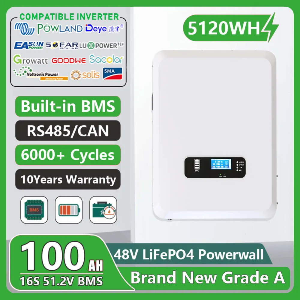 Neuer LiFePO4 48V Powerwall 100Ah 5120Wh Akkupack Eingebaute 16S 100A Smart BMS Grade A Zellen 100% Kapazität 6000+ Zyklen EU KEINE STEUER