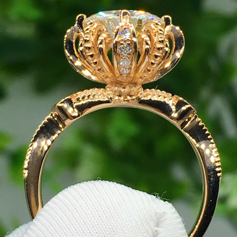 Flower 14K Gold AAAAA Zircon Ring Engagement Wedding Band Rings for Women Bridal Promise Party Jewelry Gift