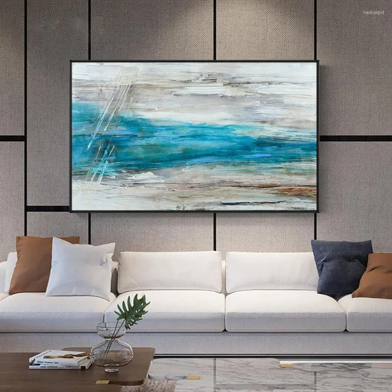 Schilderijen abstract blauwe zee foto's hand geschilderd olieverf op canvas onbeperkte handgemaakte muurkunst voor slaapkamer woonkamer huisdecoratie