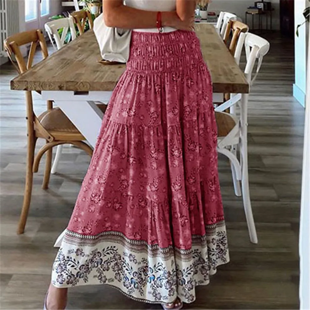 Bohemian Floral Maxi Skirt: High Waisted, Flowy Summer Skirt For