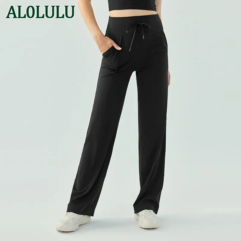 Al0lulu med logotyp Loose DrawString Wide Leg Sports Yoga Pants