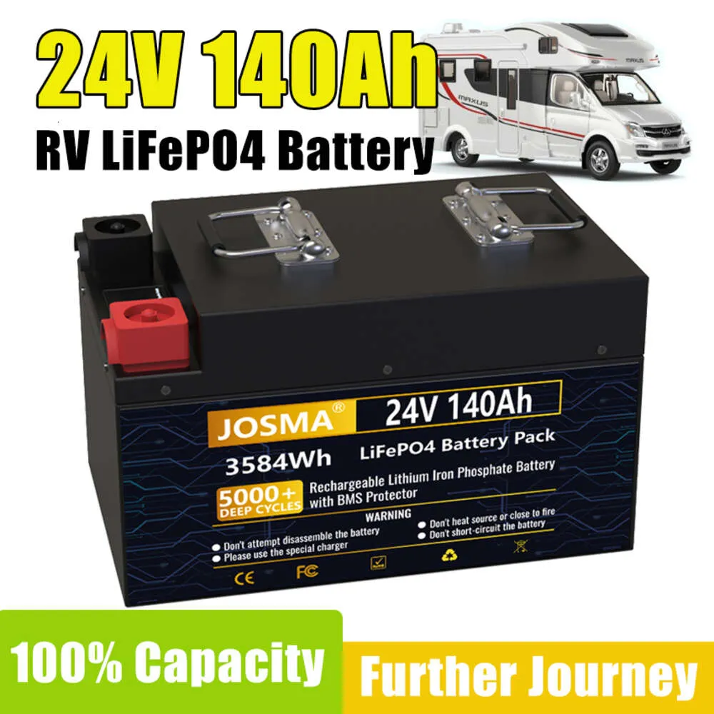 Batteria LiFePO4 24V 140AH 100Ah 200Ah Capacità completa BMS integrato Cella di grado A Oltre 5000 cicli Produttore 10 anni di garanzia
