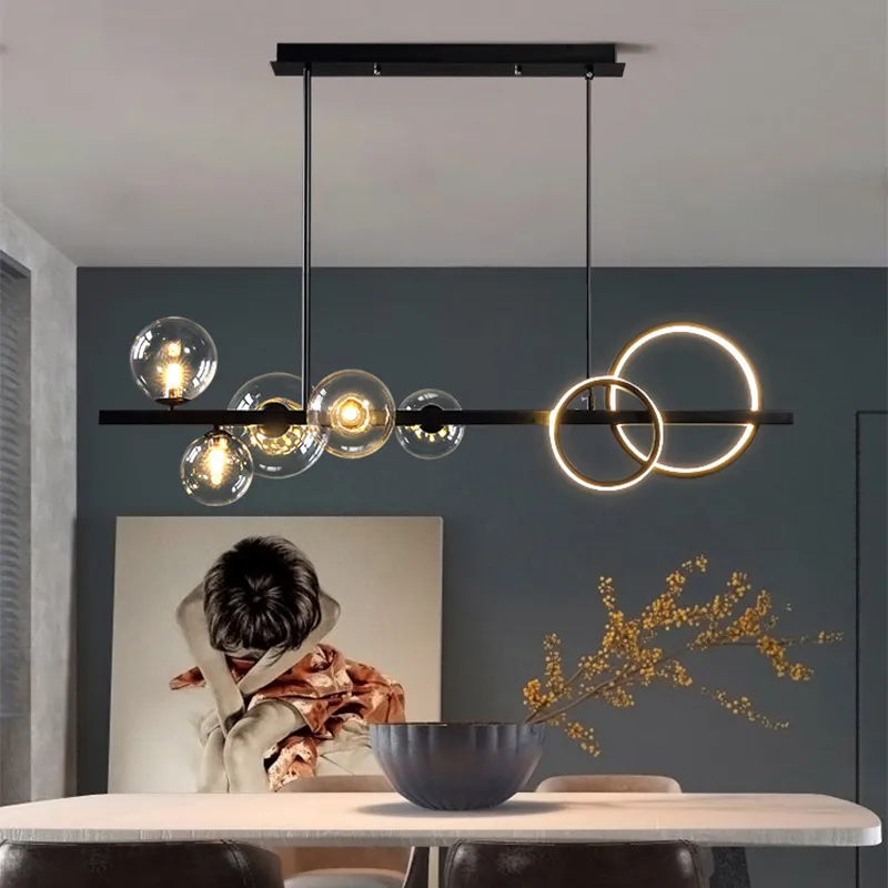 Lampadario moderno a soffitto a LED lungo nero per tavolo da cucina, sala da pranzo, soggiorno, lampada a sospensione, illuminazione interna, apparecchi di illuminazione