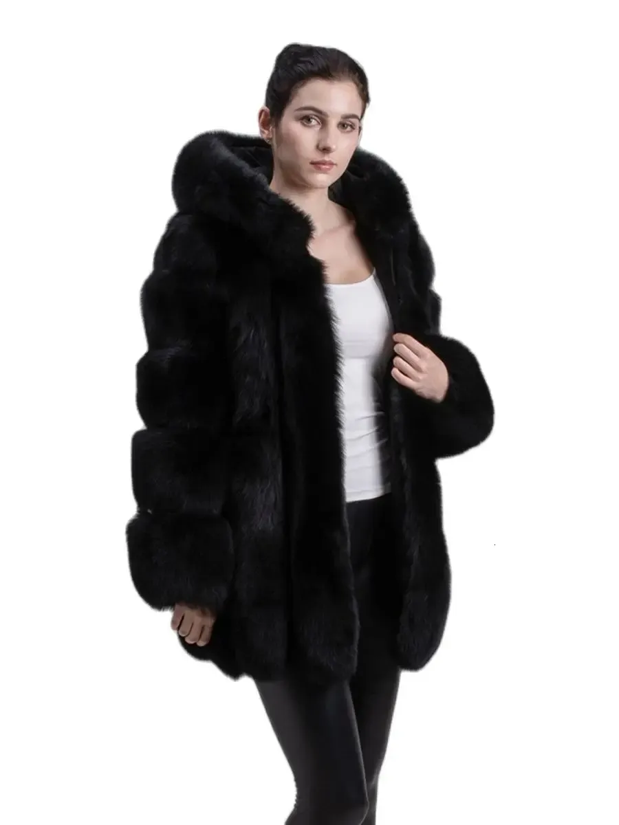 女性の毛皮のフェイクQiuchen PJ8149モデル女性本物の毛皮のコート長袖フード本物の高品質高速231114