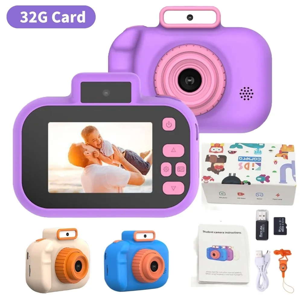 Câmeras de brinquedas desenho animado Câmera de câmera HD IPS Screen Digital Toys Câmera USB Brinquedos de carregamento para presente de aniversário de Natal 230414