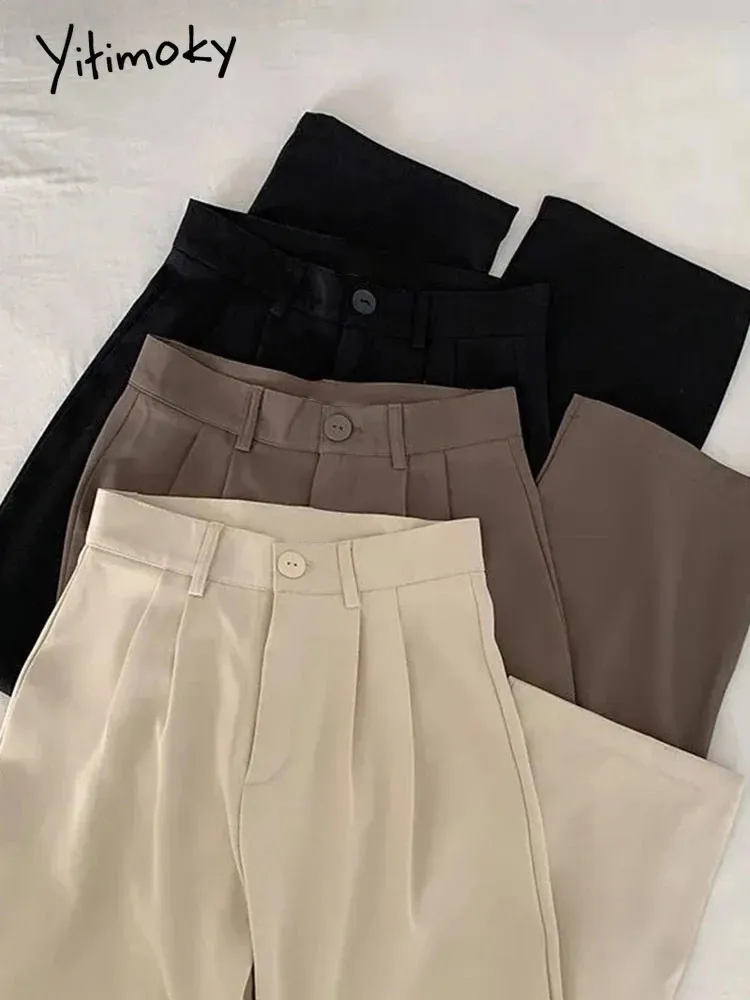 Pantalons pour femmes s Yitimoky 223 Printemps Eté Femmes Casual Taille Haute Mode Coréenne Bureau Dames Élégant Noir Droit Costume Pantalon 23414
