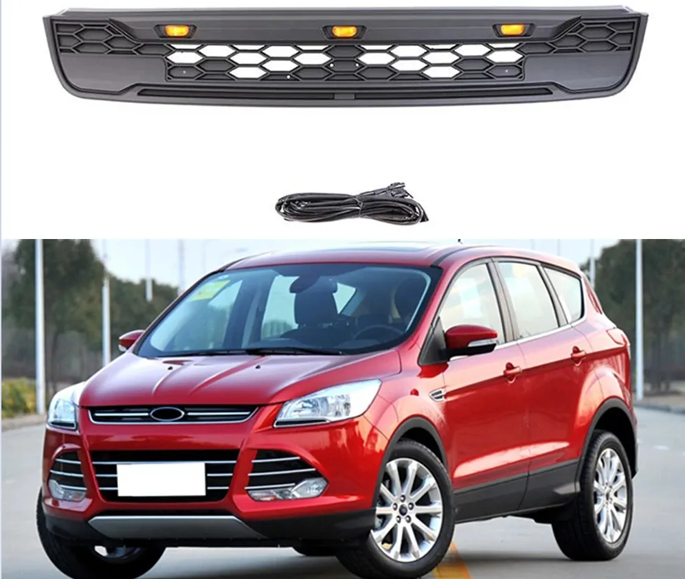 Modifierade racinggrillar med bokstavsled ABS Grill Mesh Raptor Grille Mask Trims Cover Fit for Ford Kuga Escape 2013 2014 2015