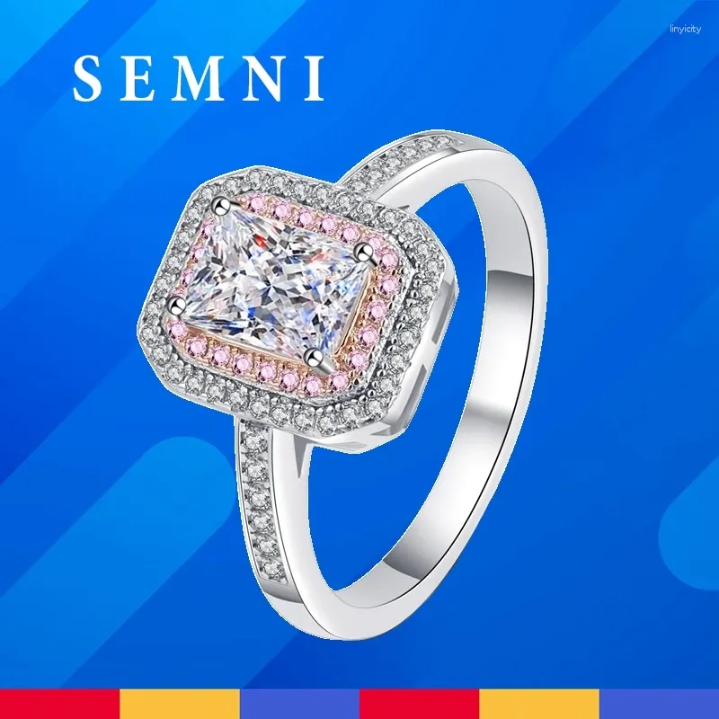 Pierścienie klastra Semni US rozmiar 1.0ct moissanite diamentowy Radiant Radiant Pierścień prostokąta dla kobiet 925sterling srebrna obietnica ślubna Zespół Fine