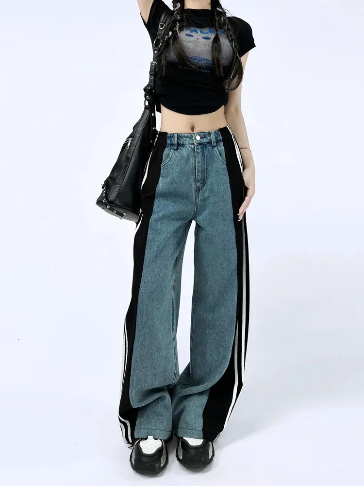 Jeans pour femmes Femme Micro Y2K Femelle Taille haute Épissage Lâche Droite Mince Wideleg Daddy Pantalon Vêtements Goth Wide Leg 231113