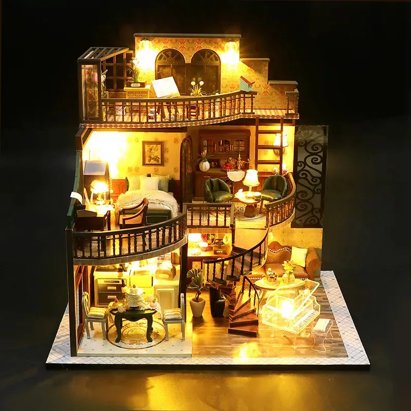 Akcesoria do lalki Kreatywne ręcznie robione DIY 3D Puzzle Pink Doll House Model Model dziecięce zabawki dla dziewcząt dla nastolatków dorośli 12gifts 231114