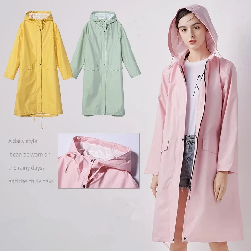 Raincoats Women Stylish Long Raincoat Waterproof Rain Jacket with Hood 230414