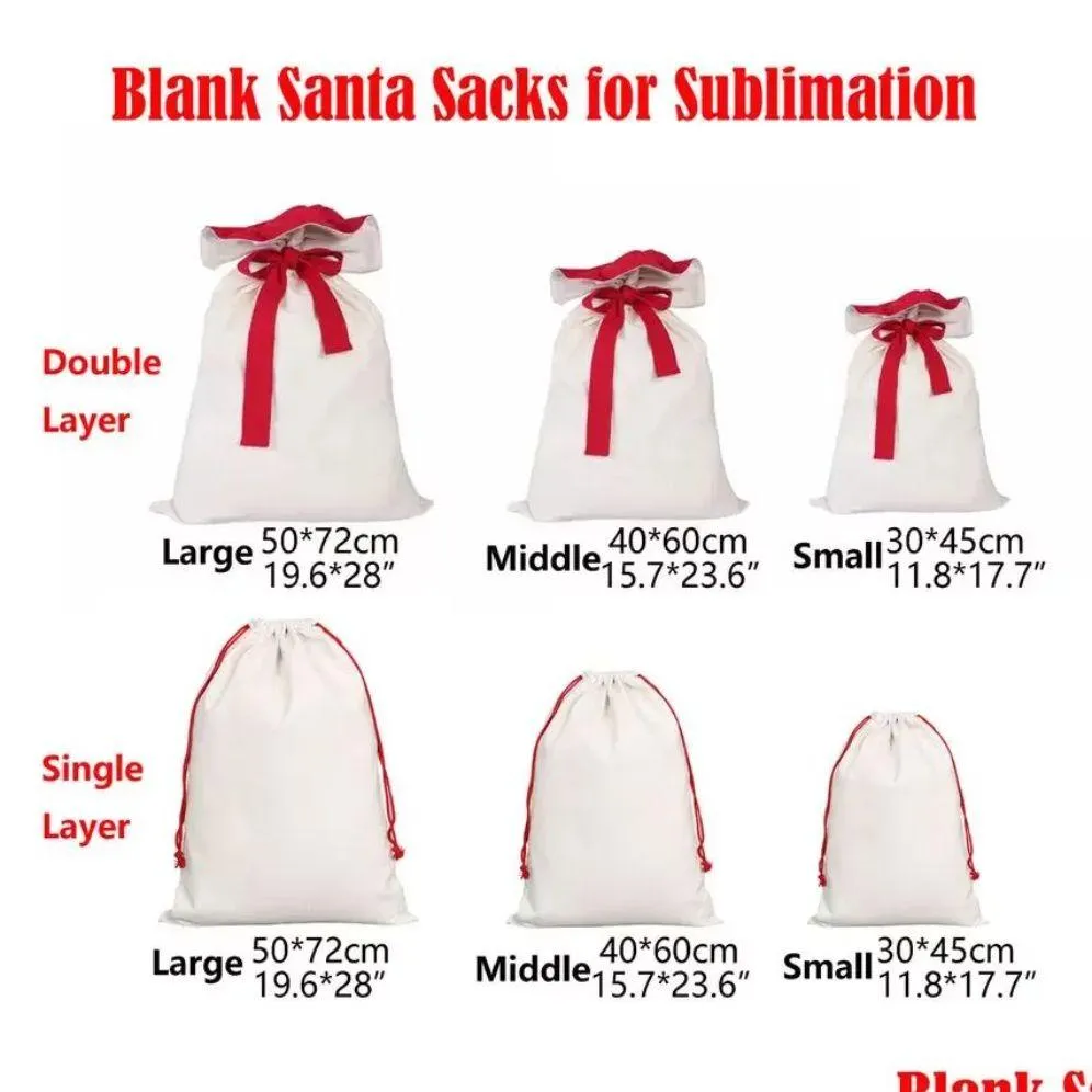 Christmas Decorations Christmas Double Layer Sublimation Blank Santa Sacks Diy Personalized Dstring Bag Gift Pocket Heat Transfer Deco Dhcnw