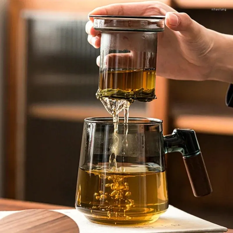 Verres à vin en verre résistant à la chaleur, tasse de bureau, simplicité moderne, séparation du thé à domicile, sens senior, ensemble pour hommes et femmes, Anti-poignée