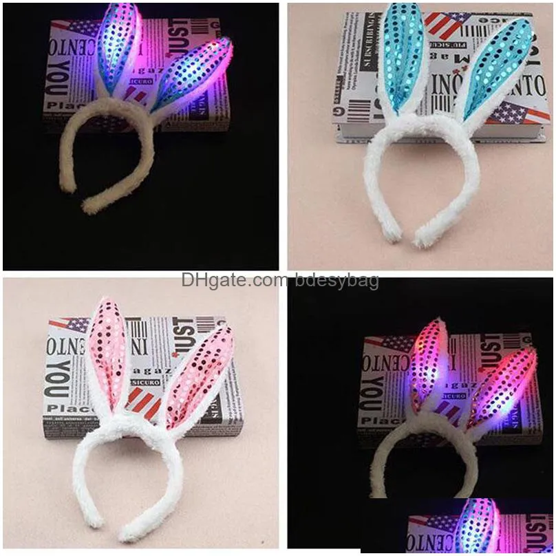 led light luminous sequin rabbit ears flashing bunny ears headdress head hair band hoop toy kid birthday party supplies za4599