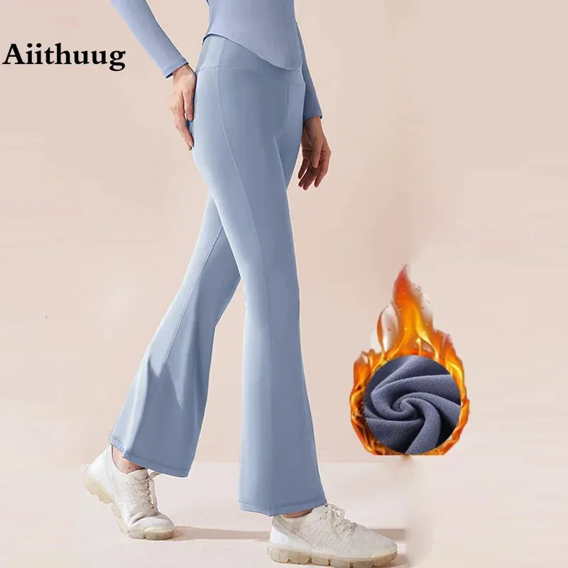 Yoga Outfit Aiithuug Pantalon chaud d'hiver brossé intérieur velours cloche bas bootcut leggings legging évasé rationalisé 231114