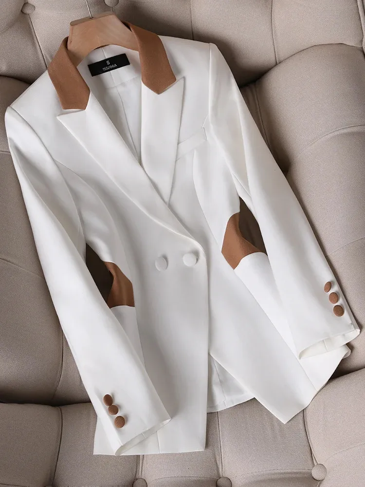 女性のスーツブレザースプリング秋グリーンホワイト女性スリムブレザー長袖シングル胸部女性ビジネスワークフォーマルジャケットコート231114
