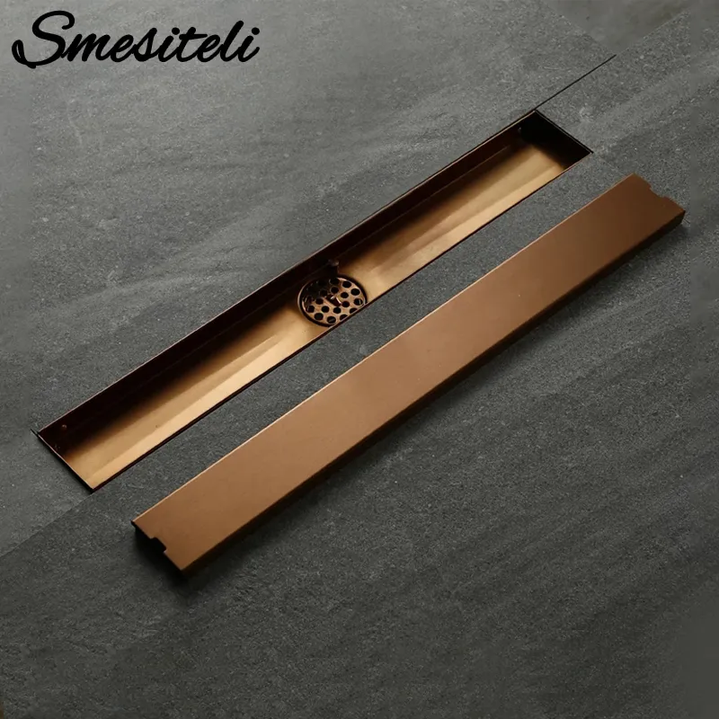 Drains Smesiteli Stainless Steel Bathroom Rose Gold 800/900/1000mm Rectangular Linear Tile Insert Anti-Odor Floor 230414