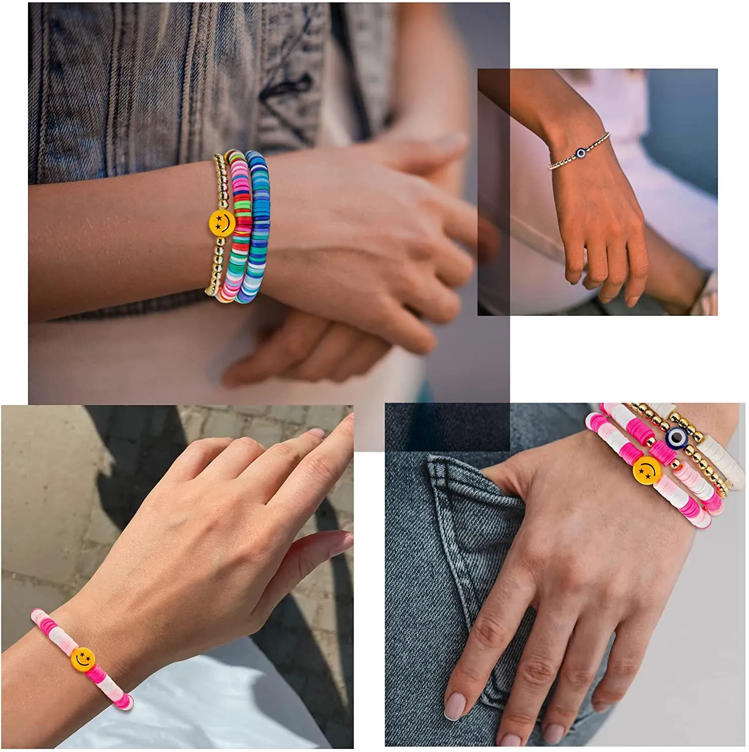 KIFEDSLJ Braccialetti Bohémien Con Perline In Argilla, Elastici Colorati, Stile Surfista E Spiaggia, Gioielli Donna Impilabili - 5