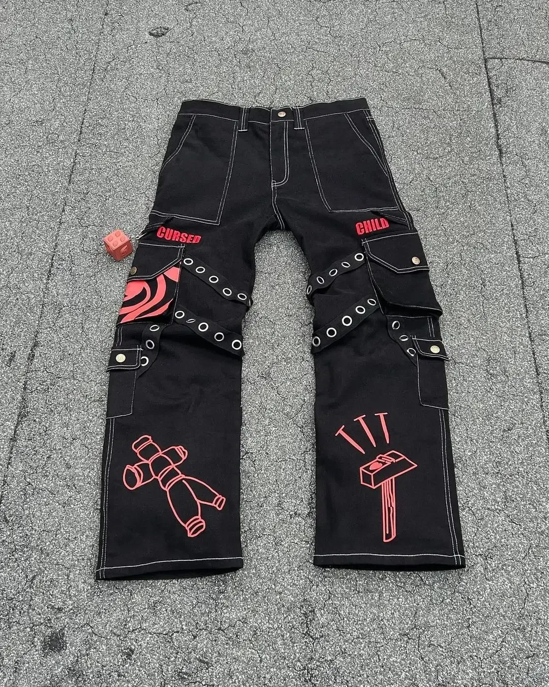 Women s Pants s American anime print loose denim overalls y2k high street fashion hip hop waist goth casual straight for men 231114