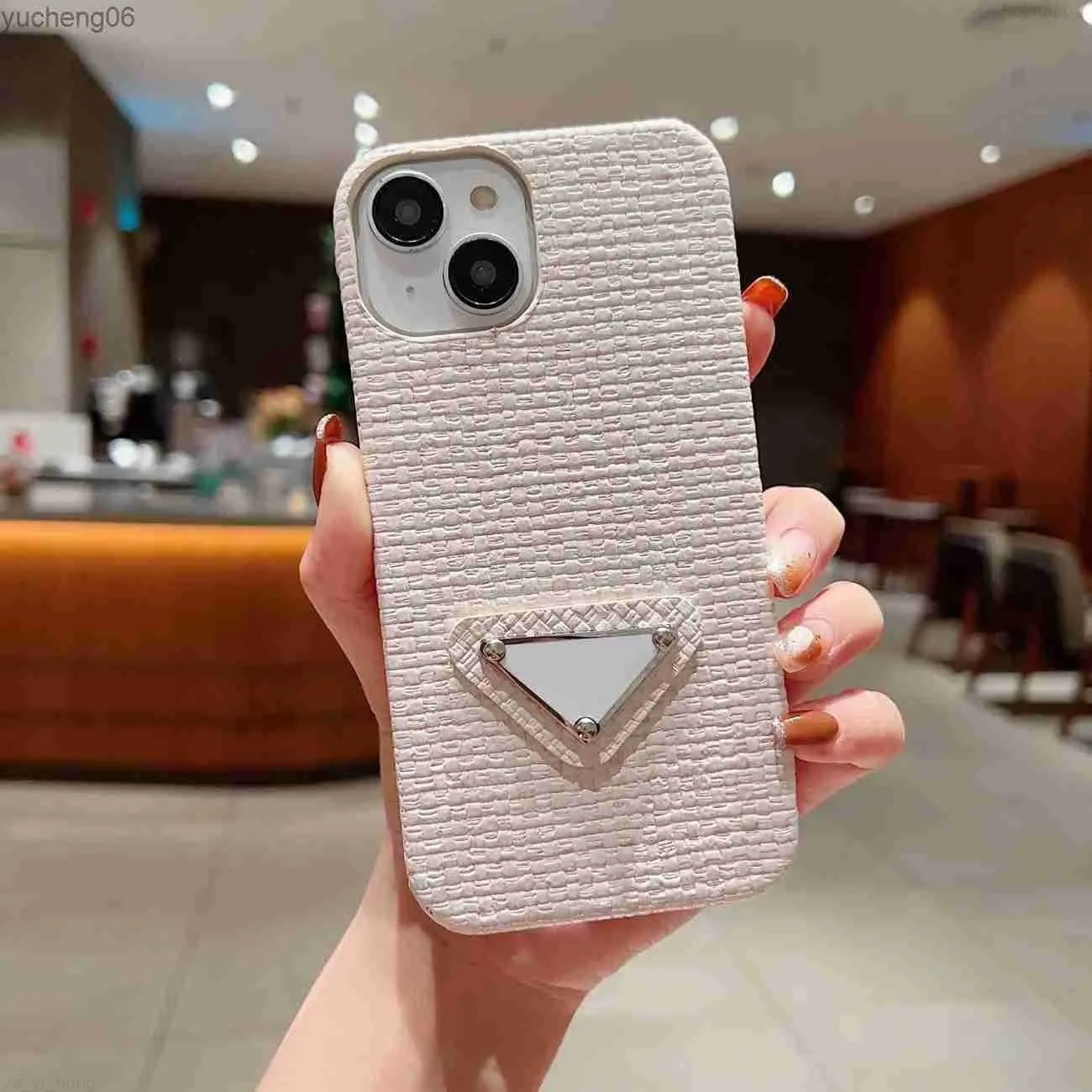 Designers iPhone case premium woven pattern phone case ins cute triangle label for 14 pro max luxurys fashion 12/13pro max iPhone case nice