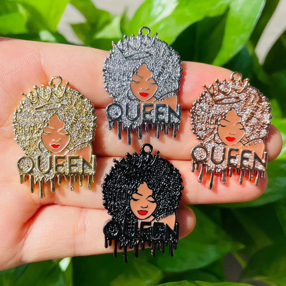 Encantos 5 pçs micro pave afro menina pingentes preto gotejamento rainha encantos feminino pulseira colar fazendo jóias bling atacado 231113