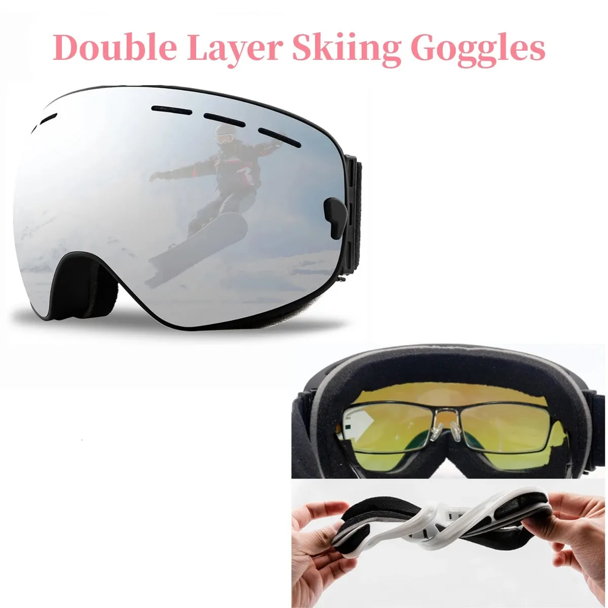 Skidglasögon Skidåkare Goggles Mountain Skiing Eyewear Snowmobile Winter Sports Goggle Snow Glasses Dubbelskikt Solglasögon för att klättra 231113