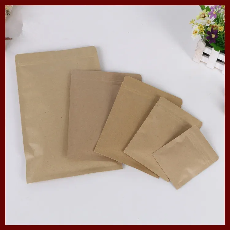 Мешочки для ювелирных изделий, 500 шт., 13x21 см, плоский коричневый пакет из крафт-бумаги, без окна, не встает, упаковочные пакеты с застежкой-молнией/молнией для подарков/чая