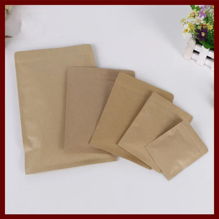 Schmuckbeutel 500 Stück 13 x 21 cm flache braune Kraftpapiertüte ohne Fenster, nicht aufstehen, Reißverschluss/Zip-Lock-Verpackungsbeutel für Geschenke/Tee