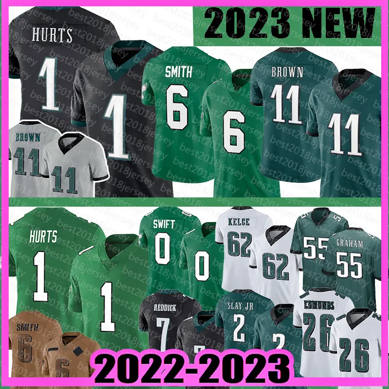 D 'Andre Swift Football Jersey Jalen은 Devonta Smith A.J. 브라운 Jason Kelce Brandon Graham Haason Reddick Darius Slay Jr. Philadelphias Eagless Mailata A01