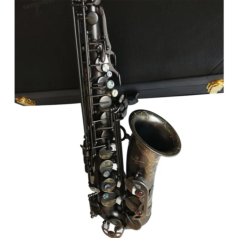 Schwarz-Nickel-Gold-Altsaxophon, schwarzes EbTune-Musikinstrument, A-992 Sax, Altsaxophon mit Mundstück. Schilf. Nacken. Fall