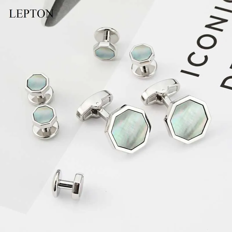 Cuff Links Mother of Pearl Cufflinks tuxedo studs Sets Lepton Shell Cufflink Collar Studs Cuff links Men Jewelry Drop Shipping J230413