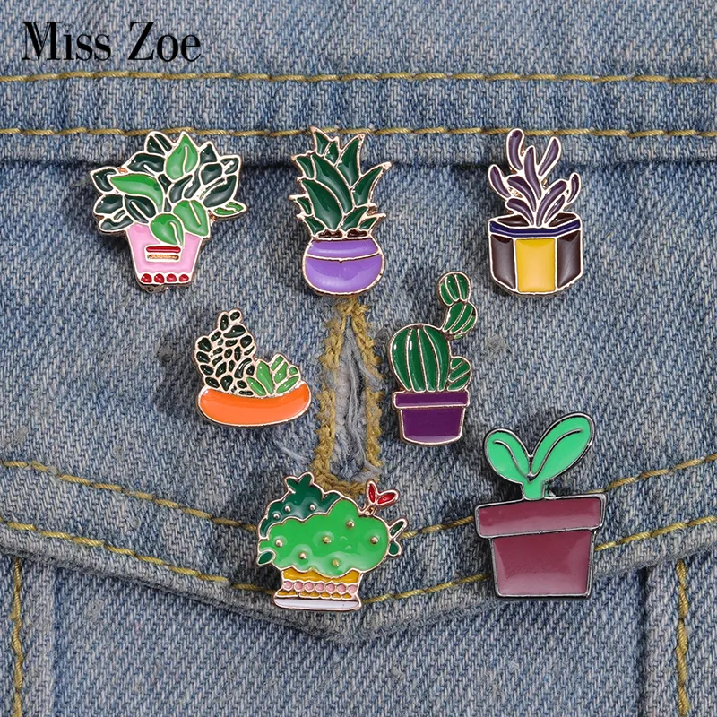 Mini plantas em vasos de esmalte pinos de esmalte Cactos personalizados Aloe Broches