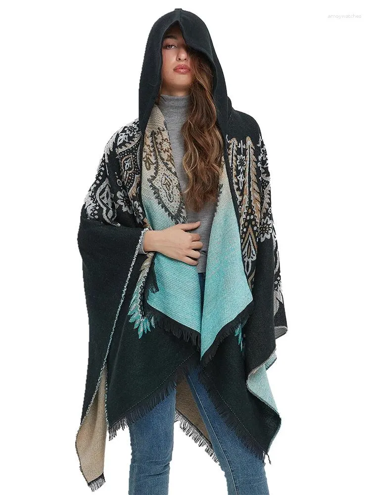 Schals Mode Herbst Winter Vintage Schal Frauen Damen Schichten Ponchos Mit Kapuze Scarve Warme Capa Para Mujer Pashmina Mantel Wrap Schal