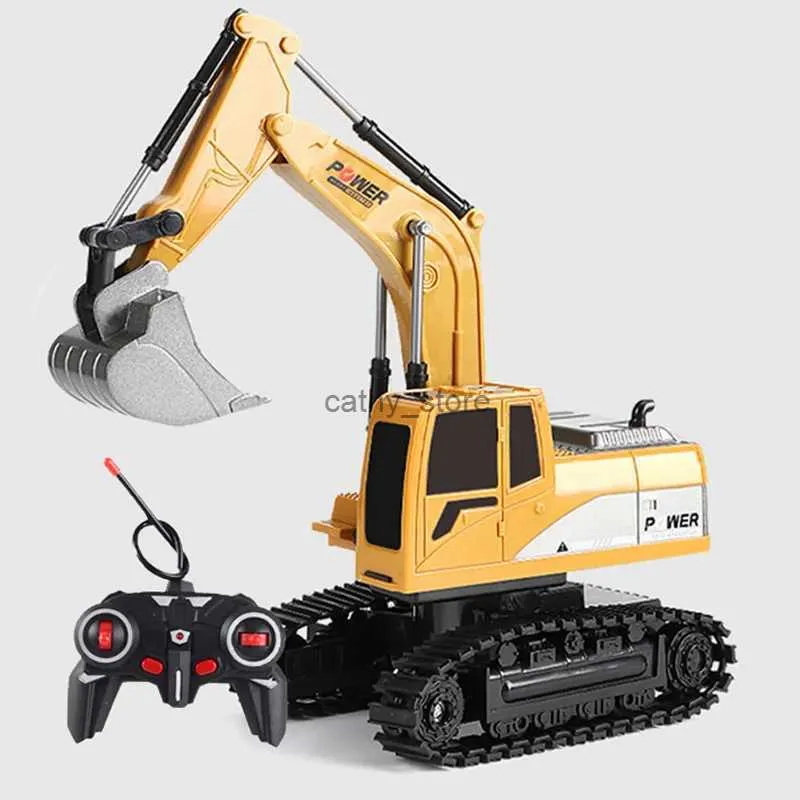 Diecast Model Cars 1 24 Alloy Remote Control Excavator 360 graders rotation Barnens pojke leksak bil 6-vägs elektrisk grävmaskin teknik bil leksak gåva231114