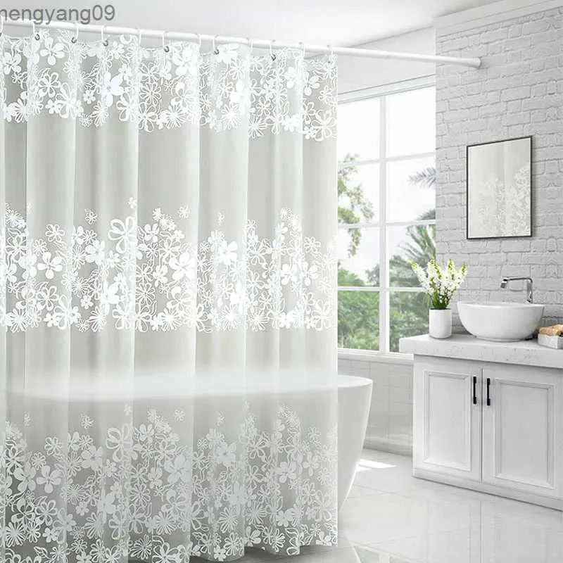 샤워 커튼 꽃 샤워 커튼 방수 물방울 줄무늬 욕조 커틀 플라스틱 r231114와 함께 곰팡이 곰팡이 목욕 커버